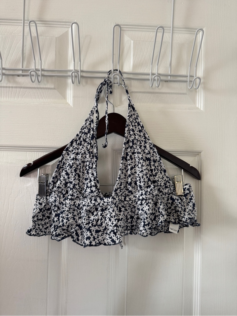 Blue and White Floral Halter Ruffle Camisole
